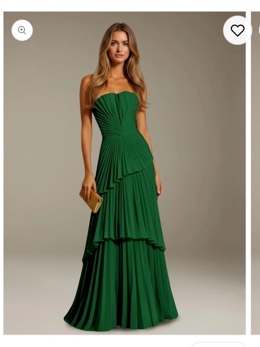 Elegant Strapless Green Pleated Evening Gown